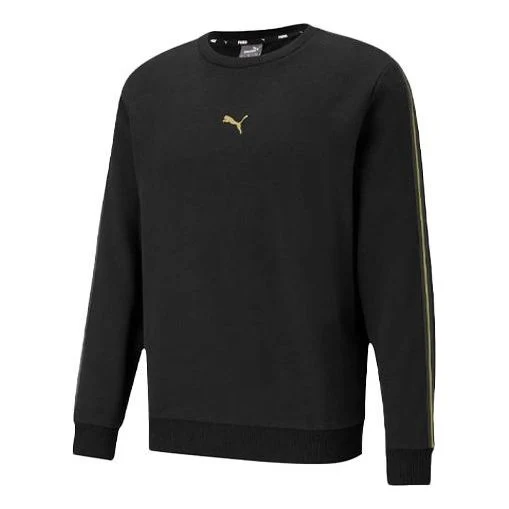 PUMA Logo Solid Color Fleece Lined Casual Round Neck Black 587665-01