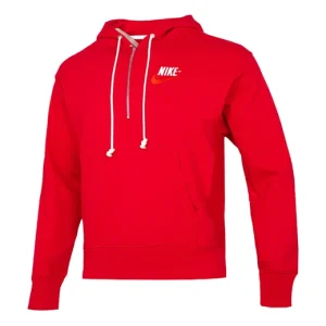 Men's Nike Embroidered Logo Half Zipper Hooded Knit Pullover Red DM5280-657