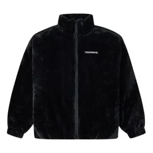 Converse Loose Stand Collar Stay Warm Logo Jacket Couple Style Black 10023526-A01