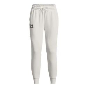 (WMNS) Under Armour Essential Fleece Tapered Pants 'White Black' 1379443-114