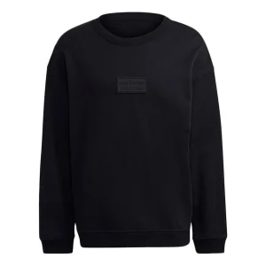Men's adidas originals Silicon Crew Logo Label Sports Round Neck Pullover Black GN3293