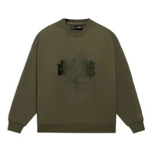 Li-Ning Sports Living Series CF Embroidered Pattern Loose Pullover 'Olive Green' AWDS599-4