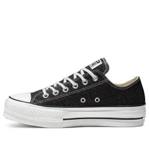 (WMNS) Converse Chuck Taylor All Star Lift Glitter Low Top Thick Sole 'Black White' 566282C