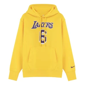 Men's Nike Los Angeles Lakers Lebron James No. 6 Solid Color Alphabet Printing Pullover Fleece Lined Yellow DB1182-728