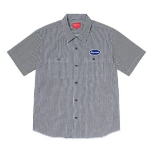 Supreme Studded Patch S/S Work Shirt 'Grey Blue White' SUP-FW20-031