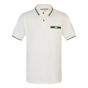 Gucci-Embellished Webbing And Interlocking GG Cotton Short-Sleeved Polo Shirt For Men White 628339-XJCQR-9061