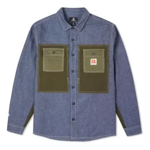 Men's Converse Flowers Small Logo Retro Splicing Contrasting Colors Woven Shirt Jacket Blue 10024167-A01