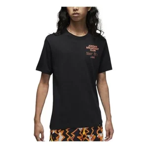 Men's Air Jordan Alphabet Printing Straight Round Neck Pullover Short Sleeve Black T-Shirt DQ7385-010