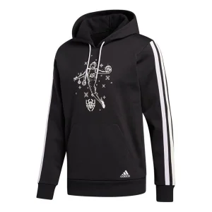 adidas Don Decorate Po Solid Color Stripe Basketball Casual Sports hooded Pullover Black GU0505