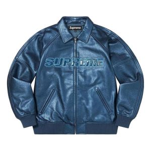 Supreme Silver Surfer Leather Varsity Jacket 'Blue' SUP-SS22-366