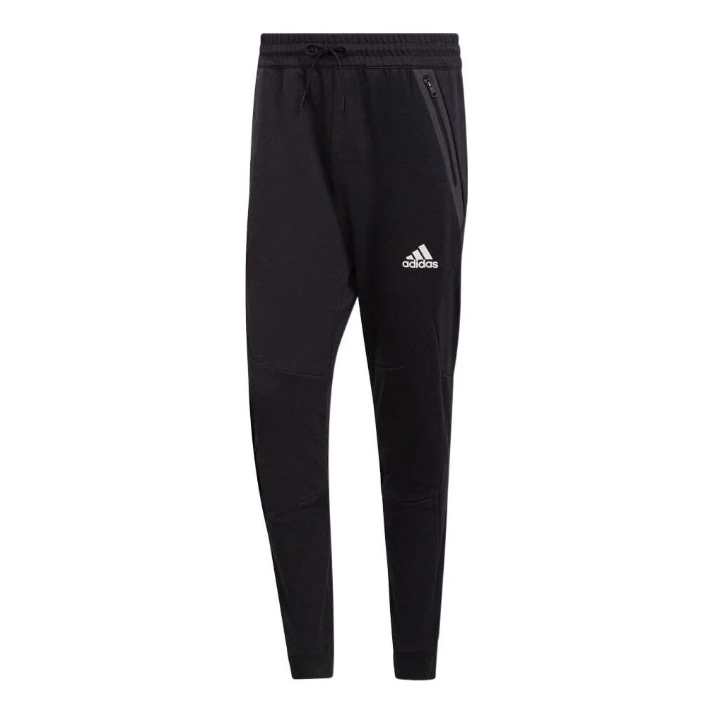 Men's adidas Casual Splicing Solid Color Drawstring Logo Sports Pants/Trousers/Joggers Black HE5038