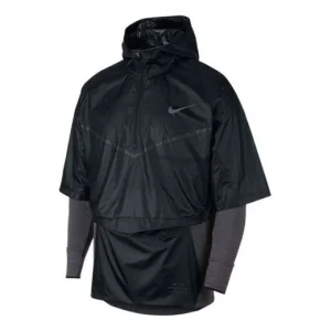 Men's Nike Splicing Logo Sports Cardigan Long Sleeves Black 933411-011