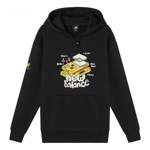 New Balance Graphic Print Hoodie Asia Sizing 'Black White' AMT11336-BK