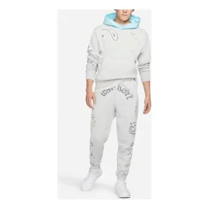 Men's Air Jordan Printing Logo Fleece Drawstring Lacing Sports Pants/Trousers/Joggers Gray DO2502-097
