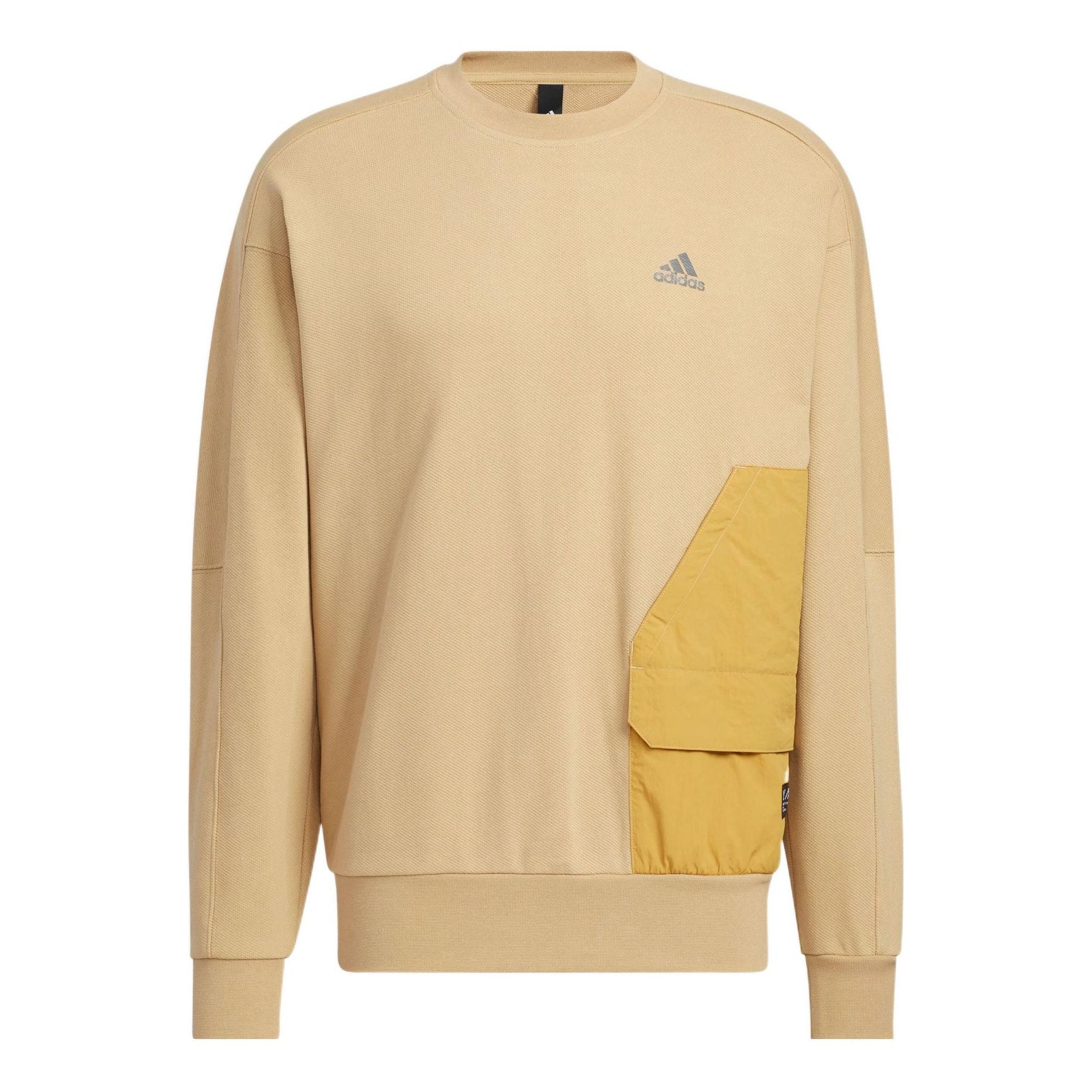 Men's adidas Logo Printing Pattern Splicing Round Neck Long Sleeves Khaki HP1382