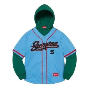 Supreme Baseball Jersey Hooded Sweatshirt 'Teal Green Red' SUP-SS22-426