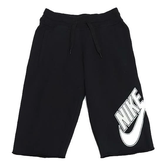 Men's Nike Logo Printing Pattern Lacing Elastic Waistband Straight Shorts Black 704685-010