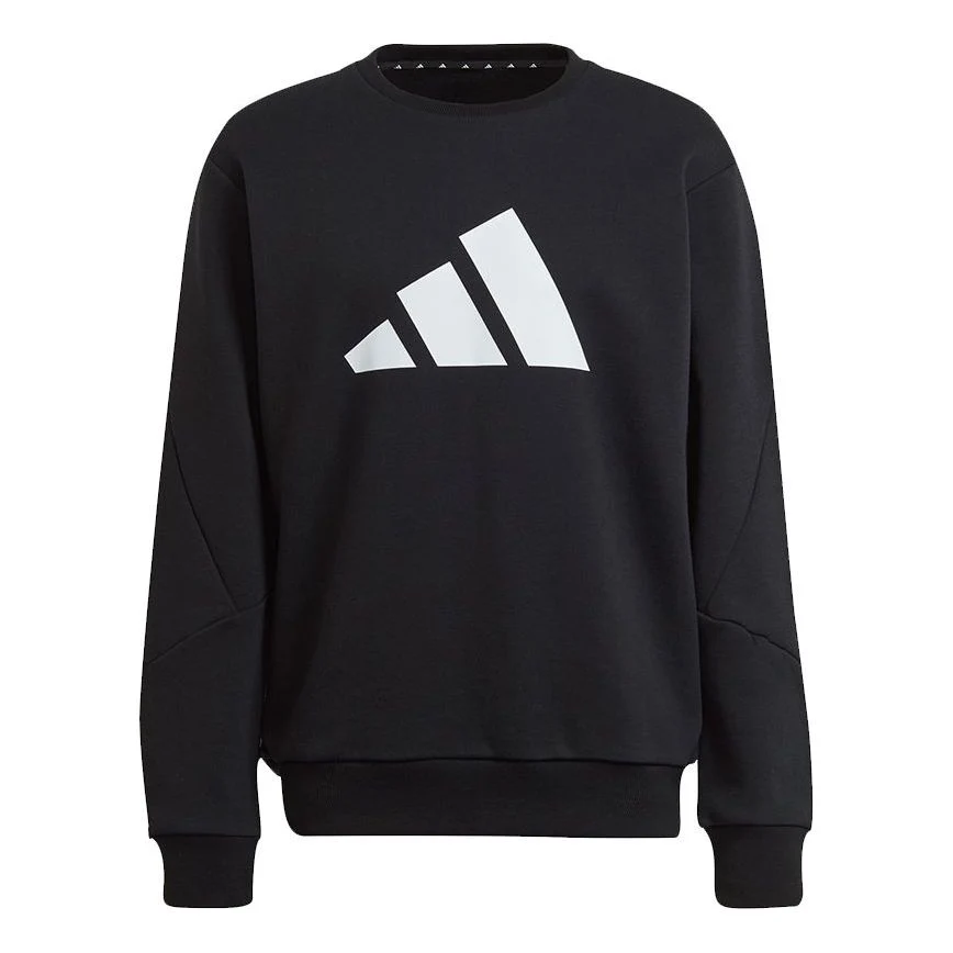 Men's adidas Fi Wtr Crew Large Logo Printing Sports Round Neck Pullover Black H46507