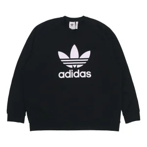 Men's adidas originals Tresoil Crew Large Logo Sports Pullover Round Neck Black H06651