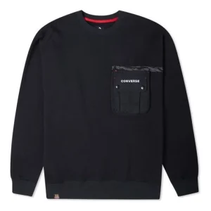 Men's Converse New Year Series Chest Pocket Fleece Lined Round Neck Pullover Dark Black 10024156-A02