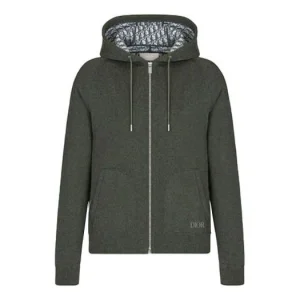 Men's DIOR SS22 Cashmere Blend Knit Material Hooded Sports Olive 113M221AT225-C688