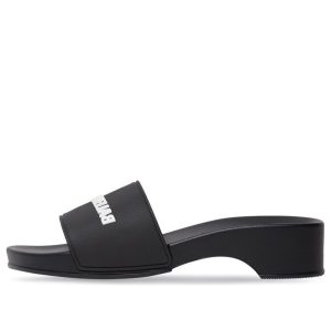 (WMNS) Balenciaga Logo Pool Clog Slides 'Black Rubber' 707094W1S9M1090