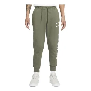 Men's Nike Printing Brand Logo Solid Color Lacing Bundle Feet Casual Sports Pants/Trousers/Joggers Autumn Green DJ0468-380