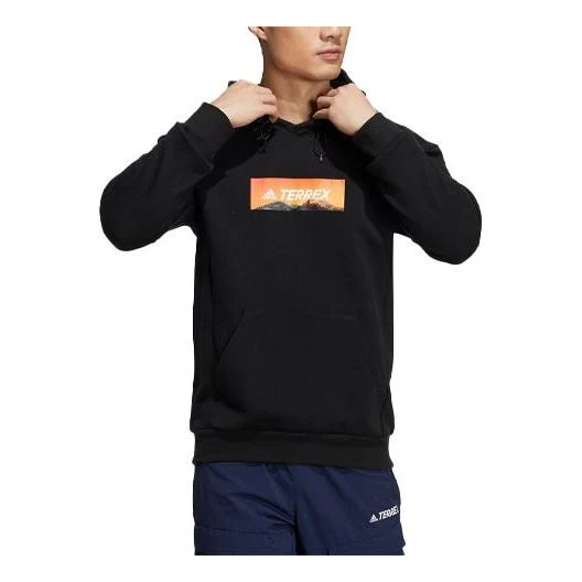 Men's adidas Logo Printing Hooded Long Sleeves Pullover Black HG6586