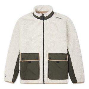 Converse Retro Contrast Color Stitching lamb's wool Jacket White 10021937-A05