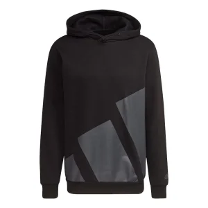 Men's adidas Large Logo Hood Casual Sports Pullover Black HI1180