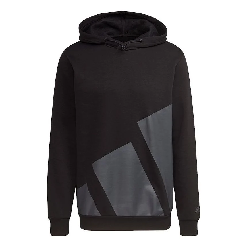 Men's adidas Large Logo Hood Casual Sports Pullover Black HI1180
