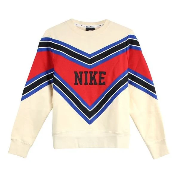 (WMNS) Nike Splicing Fleece Lined Knit Round Neck Pullover 'Beige Red' BV2921-115