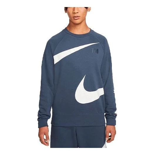 Men's Nike Swoosh Ft Crew Large Logo Printing Knit Round Neck Pullover Blue DD6097-437