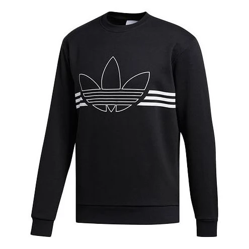 adidas originals OUTLINE TRF CRW Large logo Printing Round Neck Pullover Black ED4687