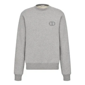 Men's DIOR SS21 Logo Pattern Embroidered Round Neck Long Sleeves Gray 113J699A0531-C888