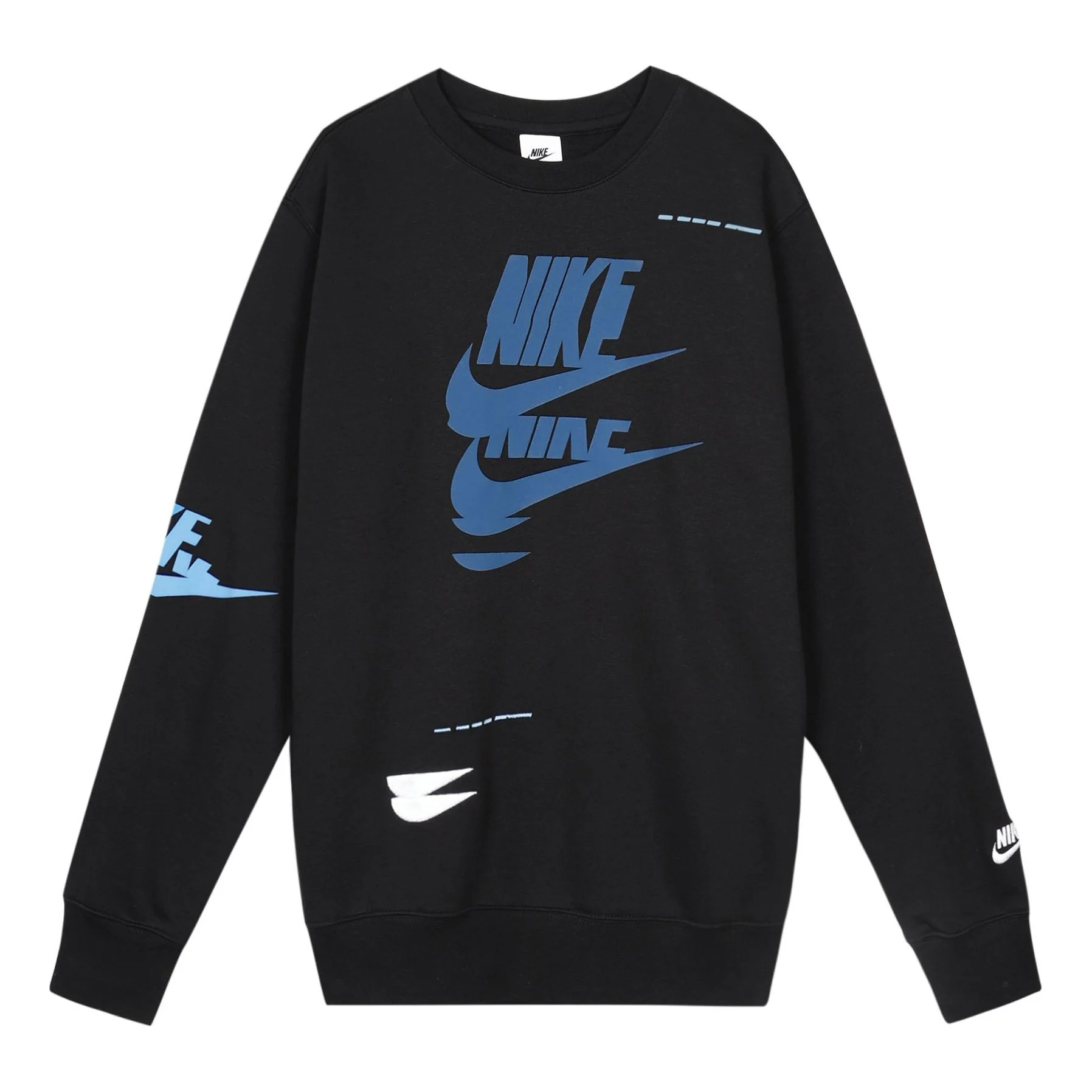 Nike Sportswear Sport Logo Printing Fleece Round Neck Pullover 'Black Blue' DM6876-010