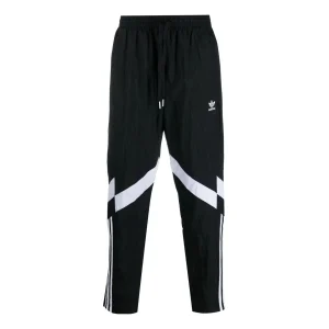 Men's adidas originals FW22 Rekive Printing Logo Stripe Drawstring Straight Sports Pants/Trousers/Joggers Black HK7325