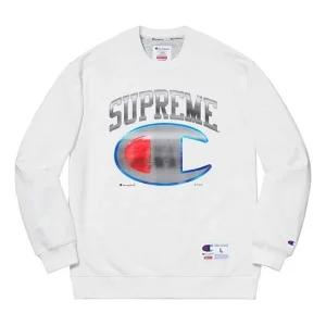Supreme SS19 x Champion Chrome Crewneck Crossover Chest Large Logo Pattern Printing Unisex White SUP-SS19-10249