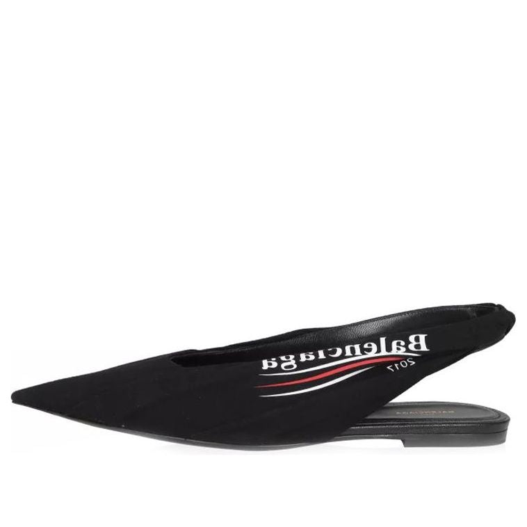 (WMNS) Balenciaga Knife Slingback Logo Print Casual Flats 'Black' 500619W06001091