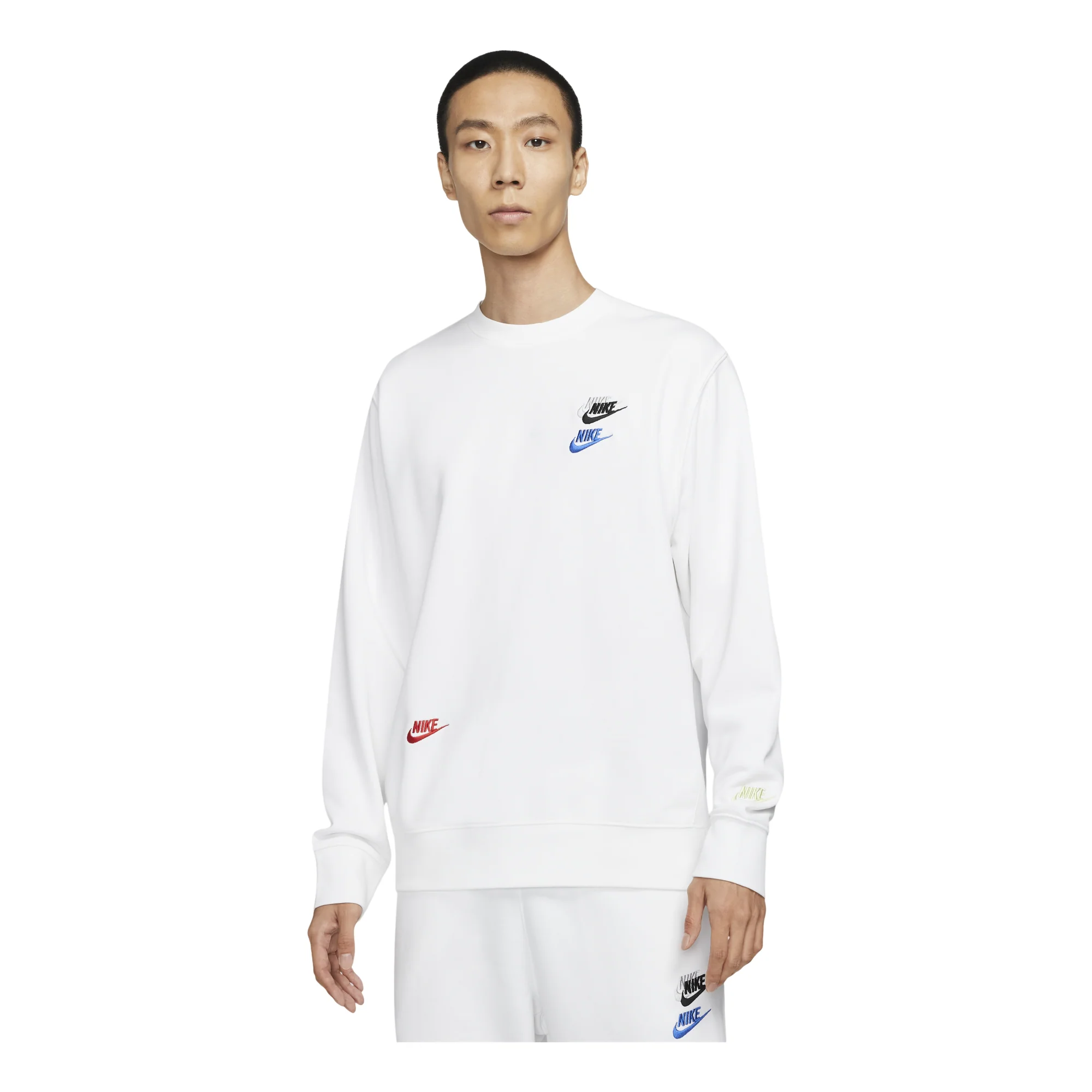 Men's Nike Contrasting Colors Logo Casual Sports Round Neck Embroidered Pullover White DJ6915-100