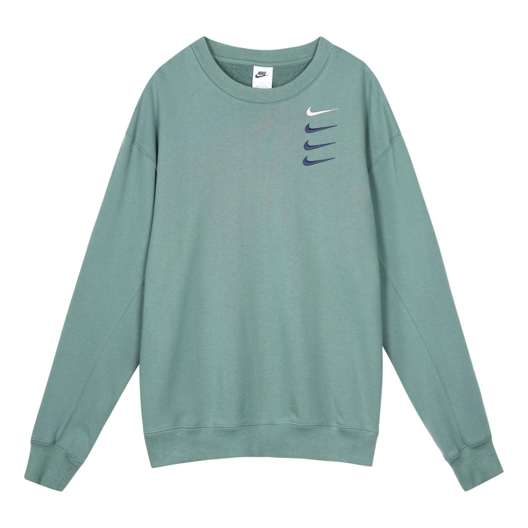 Men's Nike French Terry Swoosh 4 Embroidered Round Neck Sports Pullover Autumn Green DB9408-387