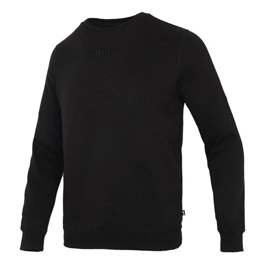 PUMA Solid Color Logo Sports Round Neck Pullover Black 846409-01