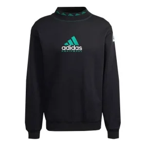Men's adidas originals Eqt Logo Embroidered Sports Round Neck Pullover Black HG8096