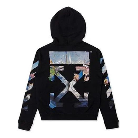Men's Off-White Painting Printing Arrow Pattern Zipper Classic Black OMBE001G20FLE0011088