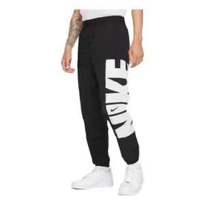 Men's Nike Logo Printing Training Woven Breathable Bundle Feet Sports Pants/Trousers/Joggers Black CW7352-010