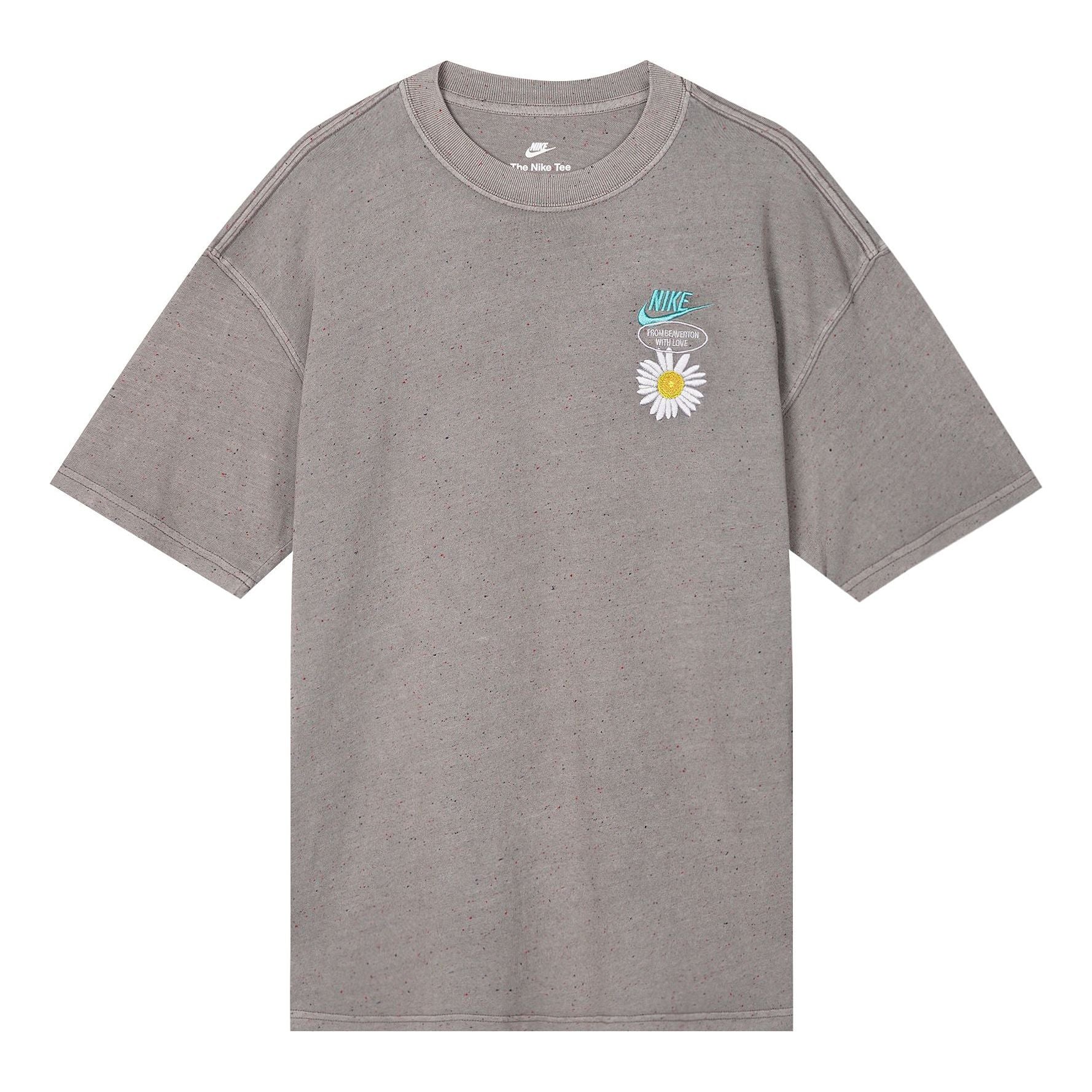 Men's Nike SS22 Round Neck Daisy Printing Short Sleeve Gray T-Shirt DM6334-289