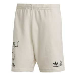 Men's adidas originals Cartoon Graffiti Logo Printing Straight Casual Shorts Creamy White HL9237