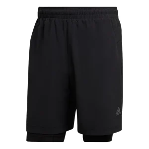 Men's adidas Hiit Spin Sho 2 In 1 Leggings Elastic Waistband Sports Shorts Black HR3772