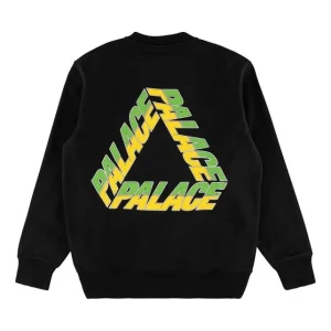 Men's PALACE Split P3 Crew Printing Logo Round Neck Long Sleeves Black P17CW001