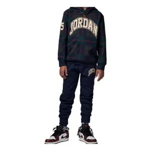 (GS) Air Jordan Plaid Po Hoodie Set 'Green' FB9442-451